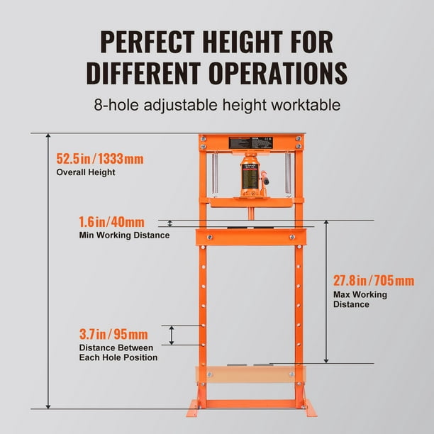 Hydraulic Press 12 Tonnes with Pressure Gauge, Height Adjustable, Steel :  : DIY & Tools