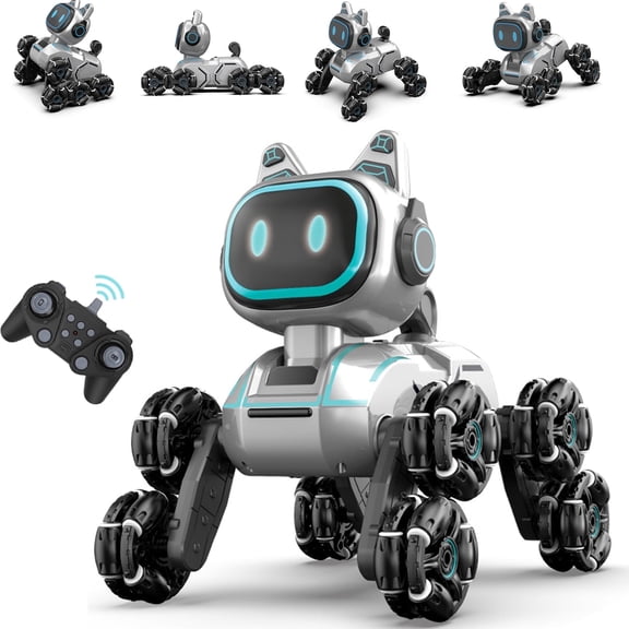 Burufy Rc Robot Dog Toys for Kids, Intelligent Robot Toys with Light & Sound, 8WD Stunt RC Dog Robot Toy Gift for Boys Girls