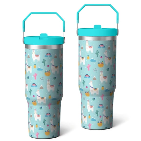 30 Oz Tumbler Blue Alpaca Rainbow Tumbler with Lid and Straw, Birthday Gift Cup for Friend Women Men Coffee Travel Mug Thanksgiving Day Halloween Christmas Gift Water Bottle