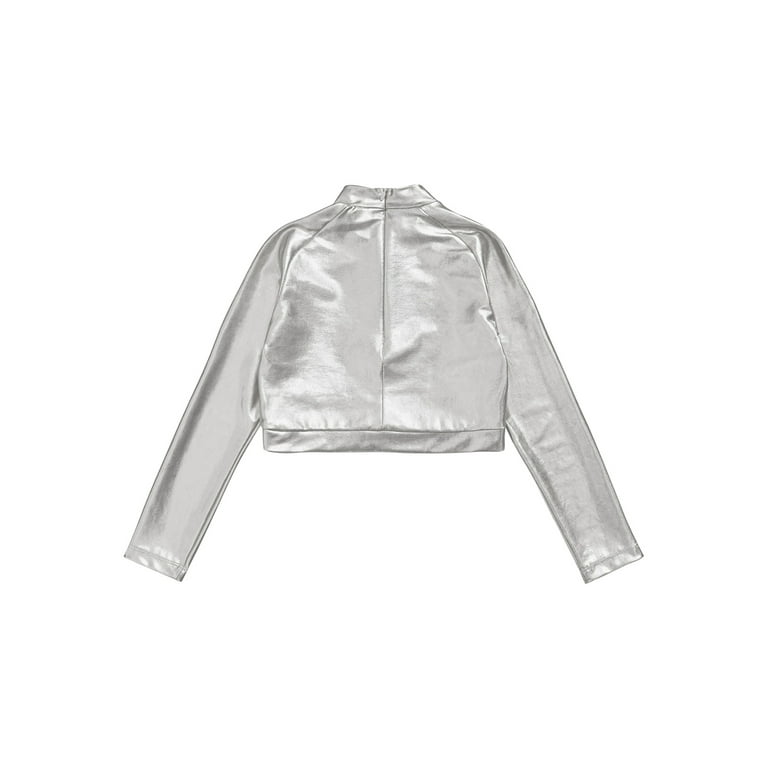 INHZOY Kids Girls Long Sleeves Crop Tops Shiny Metallic INHZOY Kids Girls Long Sleeves Crop Tops Shiny Metallic