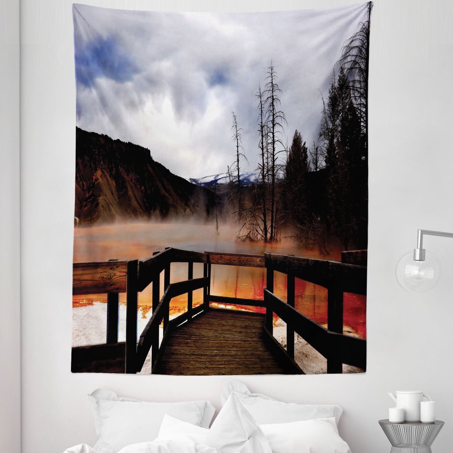 Yellowstone Designs Yellowstone Tapestry, Moody Cloudy Sky over Hot Steamy Spring and ...