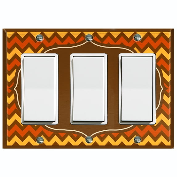 Metal Light Switch Plate Outlet Cover Brown Orange Chevron Frame Wallpaper WAL041
