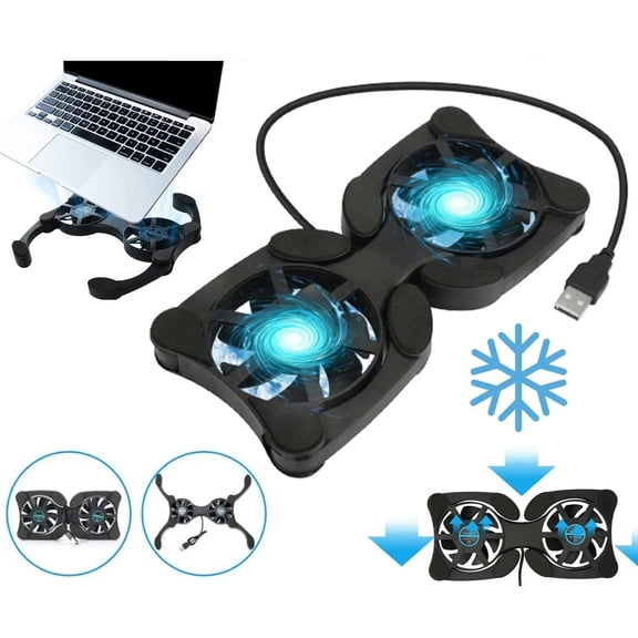Laptop Cooling Pad with Dual USB Fans, Foldable Portable Notebook Cooler Stand, Silent 2200RPM Adjustable Speed for 12-16 Inch Laptops, Black