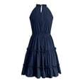 thumbnail image 6 of KPOPLK Girls Summer Dress Teen Ruched Ruffled Tween Skirt Summer Girls Flowy Swing Layered Beach Vacation Mini Cami Dresses 4-14Y(6-7 Years,Navy), 6 of 7