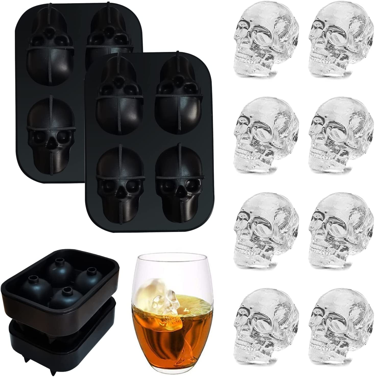 4-Grid Ice Mold 3D Skeleton Skull Silicone Ice Chocolate Cake Candy Mould Bones 