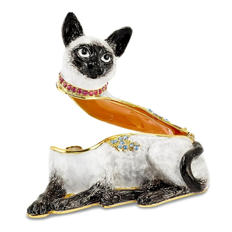 Bejeweled Enameled Siamese Cat Trinket Box Bejeweled Enameled Siamese Cat Trinket Box