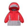 thumbnail image 5 of Jinhomg Baby Boy Girls Warm Outfits Casual Comfy Color Block Hooded Puffer Coat with Snow Bib Pants 2 Piece Toddler Outdoor Ski Suit Set Summer Saving Red 2 Years, 5 of 6
