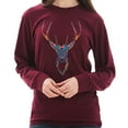 thumbnail image 3 of Plus Size Psychedelic Deer Graphic Long Sleeve Crewneck Tee - Burgundy XL, 3 of 4