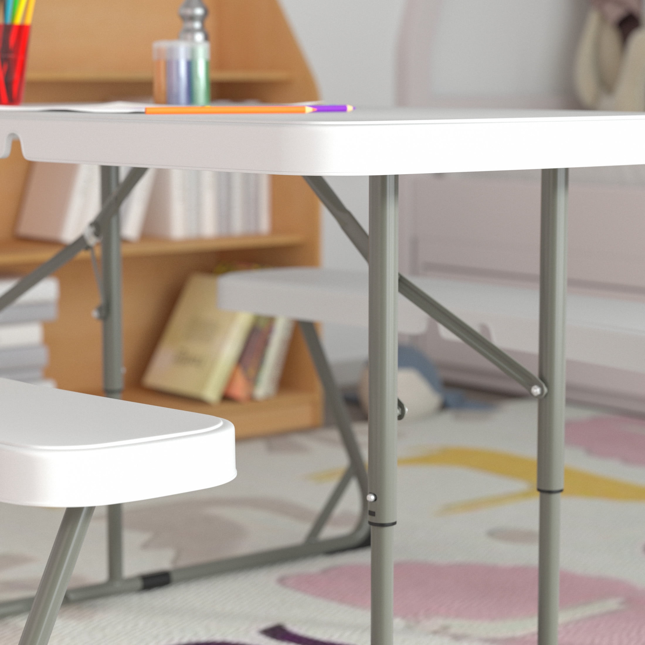 Emma + Oliver 4.93-Foot Kid's Granite White Plastic Folding Activity Table - Play Table