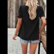 thumbnail image 4 of Camisetas de Punto Holgadas Informales de Corta con Pliegues y Cuello Cuadrado para Mujer, Blusas de Punto de Color Liso Negro L, 4 of 10