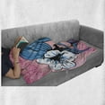 thumbnail image 5 of Aloha Soft Flannel Fleece Blanket, Hawaiian Luau Girl and Hibiscus in Surreal Comic Strip Pop Art Design, Cozy Plush for Indoor and Outdoor Use, 50" x 60", Magenta Pale Pink and Blue, by Ambesonne, 5 of 5