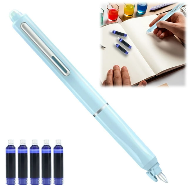Pencil Curler Under $10 Pen Retractable: 0.38mm Blue& Transparent Barrel Includes 5 Refillable Ink Cartridges Clictek Medium Nib Transparent Barrel For Smooth Writing No Leaking(11.5ml)