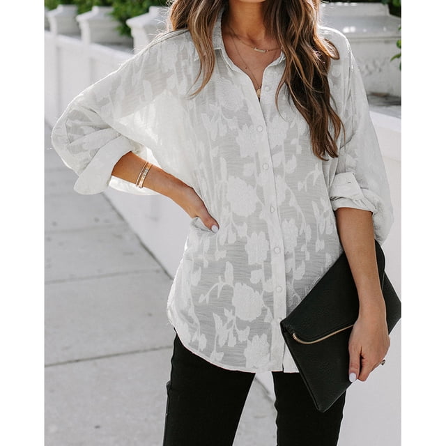 Blusa De Manga Larga, Con Botones Y Estampado Floral, Camisa De Moda Para Mujer, Cómoda Y Encantadora Para Dama Para Vacaciones Para Ir De Compras ANGGREK Otros