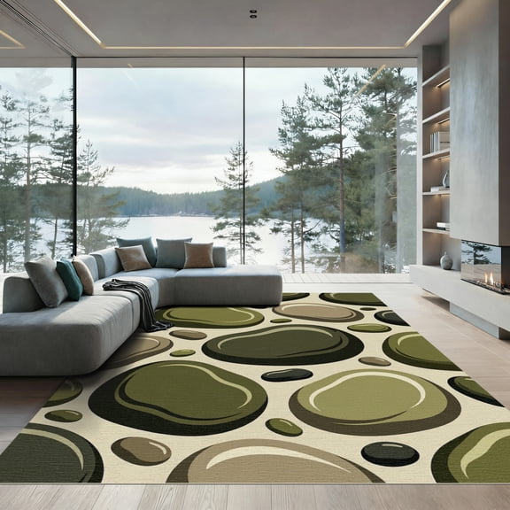 ODIKA 4'x6' Machine Washable Non-Slip Area Rug, Abstract Dark Green High Traffic Rug, Green, 959718