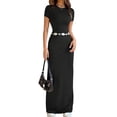 thumbnail image 2 of Women'S Solid Color Elegant Slim Fit Short Sleeve Dress Maxi Gown Casual Summer Chic Wear, 2 of 9
