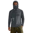 thumbnail image 2 of SEANATIVE Men's Long Sleeve Sun Protection Fishing Hoodie with Face Mask Breathable Lightweight Hooded Fishing Athletic Workout Shirt for 4th of July, S, American Flag Cross Gray, 2 of 7