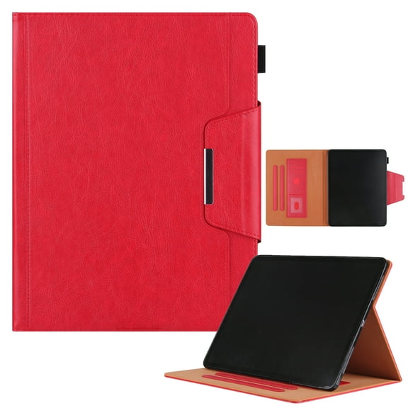 TECH CIRCLE for Apple iPad Pro 13-Inch M4 Case 2024, PU Leather Folio Case with Auto Sleep Wake & Stand Function, Built-in Pencil Loop & Card Slots & Pocket, Protective Durable Slim Cover, Red