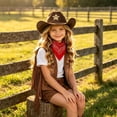 thumbnail image 6 of Coerni Kids Faux Suede Tassel Embroidered Gilet + Hat + Red Scarf Western Cowboy Cowgirl Outfit Hippie Party Stage Shows, 6 of 9