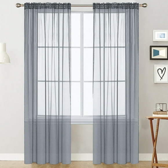 Sheer Curtains Living Room Rod Pocket Window Curtain Panels Bedroom Semi Sheer Voile Curtains Grey (55''Wx84''L,2 Panels)