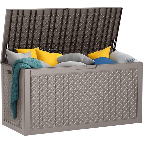 121 Gallon Resin Outdoor Storage Box, Lockable Patio Deck Box for Cushions, Garden Tools, Pool Supplies, UV Resistant (Grey)
