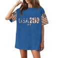 thumbnail image 5 of Women's Casual Letter Print Short-sleeved Top T-shirt Blue XL, 5 of 5