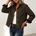 thumbnail image 5 of DISKEBUISS Women's Cropped Barn Jacket Corduroy Collar Work Coat Button Front Outerwear with Pockets for Fall Winter, 5 of 8