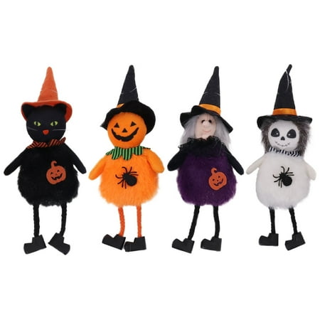 

BOSTEY 4PCS Halloween Pumpkin Witch Doll Witch Doll Horror Doll Pendant Cat Bat Horror Doll Pendant