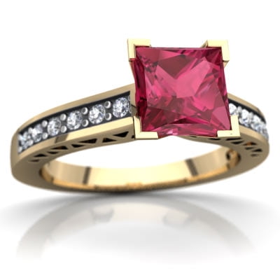 Pink Tourmaline Art Deco Ring in 14K Yellow Gold by