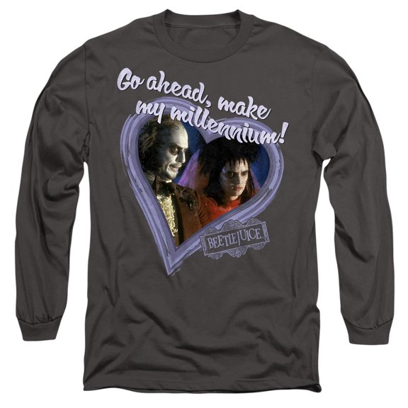 Beetlejuice Valentine Make My Millennium Unisex Adult Long-Sleeve T Shirt, Charcoal, Small