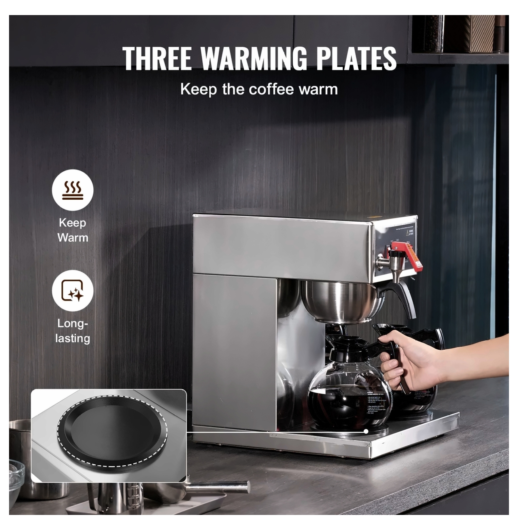 Commercial Coffee Maker 12 Cup, Office Drip Coffee Machine with 3 Carafes