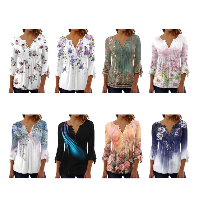 pitrice 3/4 Manches Tops Swing T-Shirt Été Tunique Attrayante Respirant Multicolore Longue Durée Plissé avant à la Mode Violet-Rouge XXL