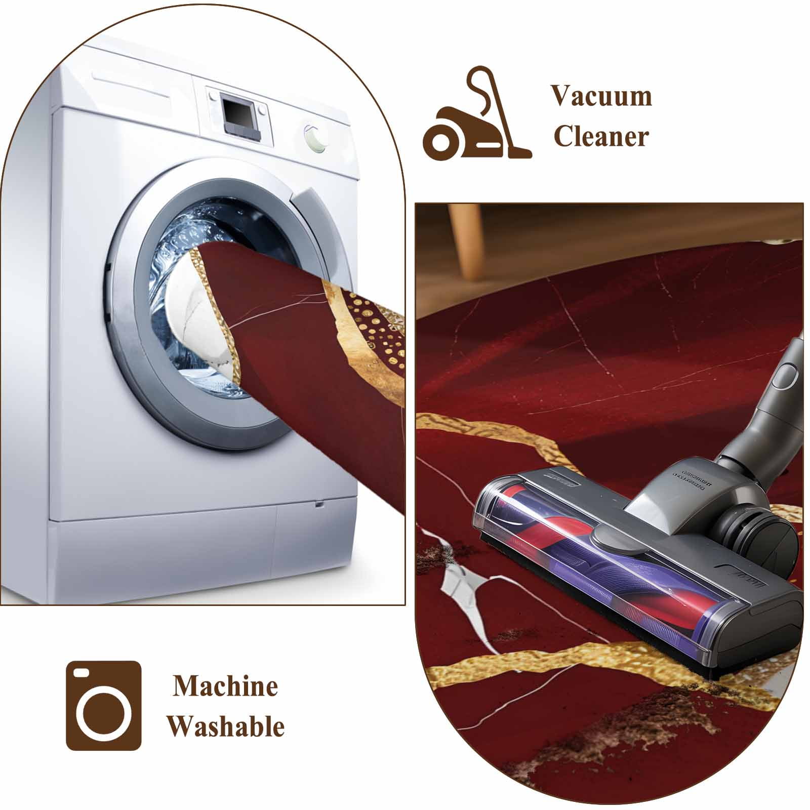 Red Gold Marble Runner Rugs 2x6 ft Glitter Geometric Marble Foil Texture Washable Hallway Rugs Non-Slip Floor Mats Absorbent Carpet Bedside Runners for Bedroom Kitchen Bathroom Laundry Room