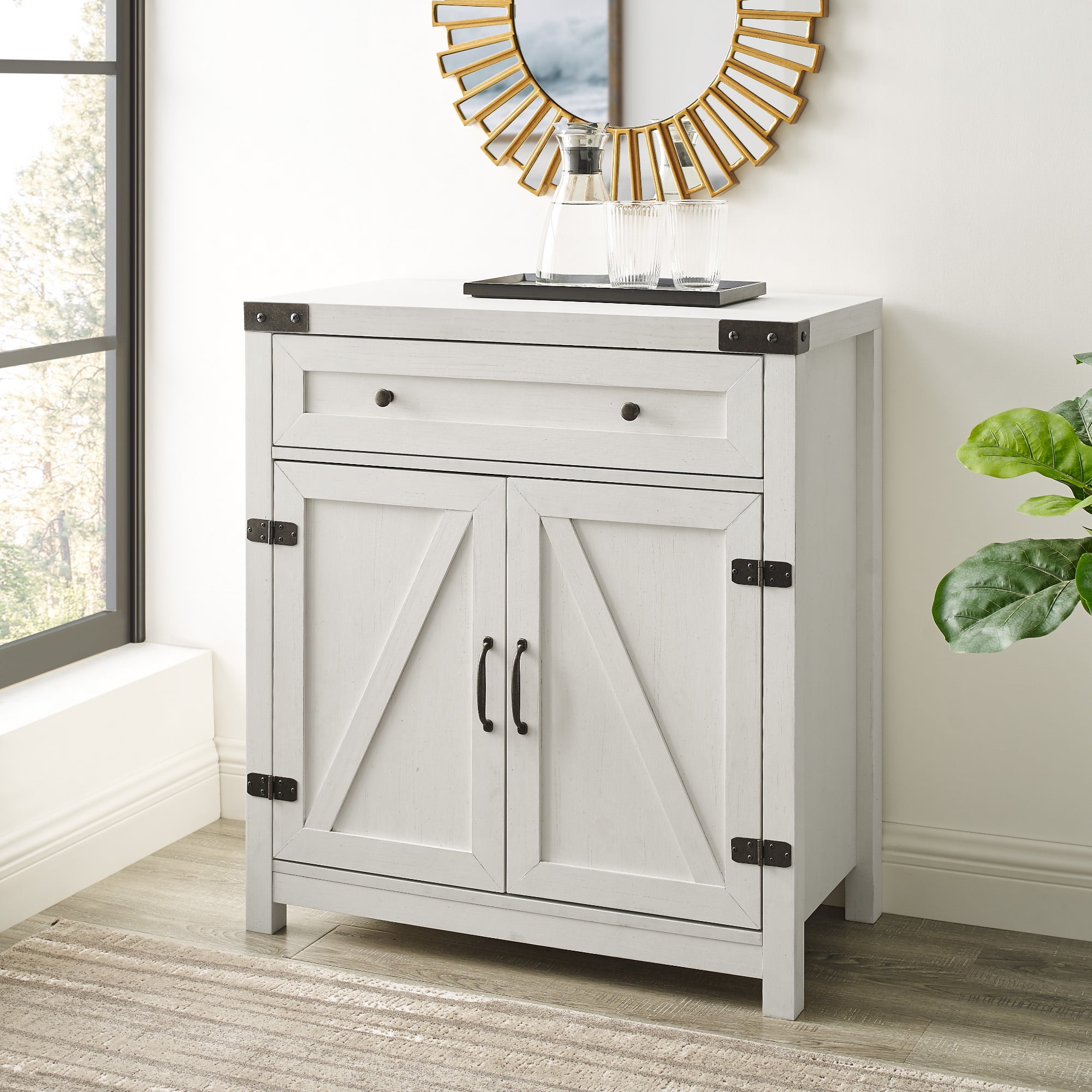 Woven Paths Modern Farmhouse Barn Door Accent Cabinet, Brushed White ...