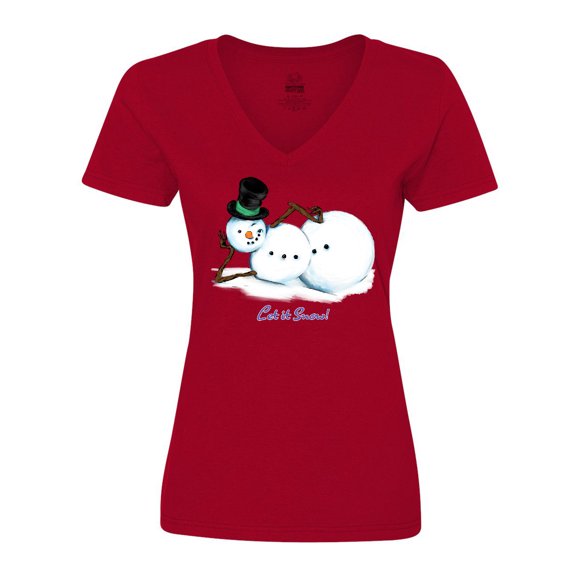 Inktastic Let it Snow Sassy Snowman in Top Hat Women's V-Neck T-Shirt