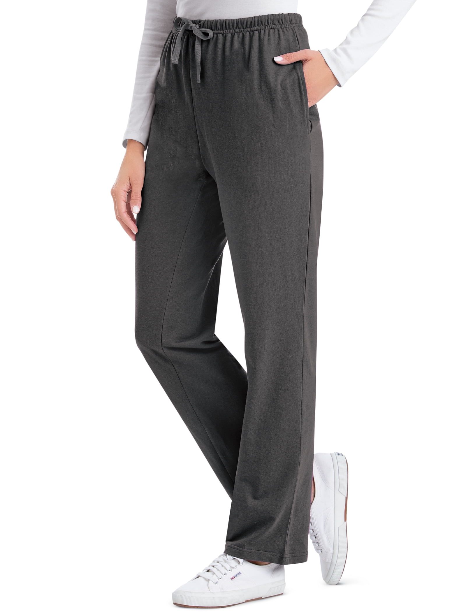 Collections Etc Comfortable Elastic Waist Cotton Drawstring Knit Pants