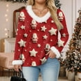 thumbnail image 6 of larppty Christmas Shirt Women Sexy Plush Fur Trim Vneck Xmas Top Holiday Party Blouses Long Sleeve Pullover Christmas Costume (Hot Pink, XL), 6 of 8