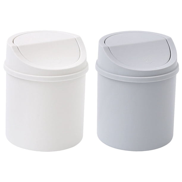 2 mini botes de basura reutilizables de plástico para escritorio, modernos, con tapa.