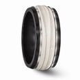 thumbnail image 5 of Two-Tone Titanium Silver Ring Band Wedding Silver Tone Ridged, 5 of 7