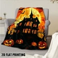thumbnail image 5 of 1pc Gothic Victorian Mansion Haunted House Throw Blanket - Victorian Gothic House with Bats, Jack-O'-Lanterns & Blood-Red Moon - Ultra-Soft Flannel All-Season Bedspread for Couch, Bed, Office - Spook, 5 of 10