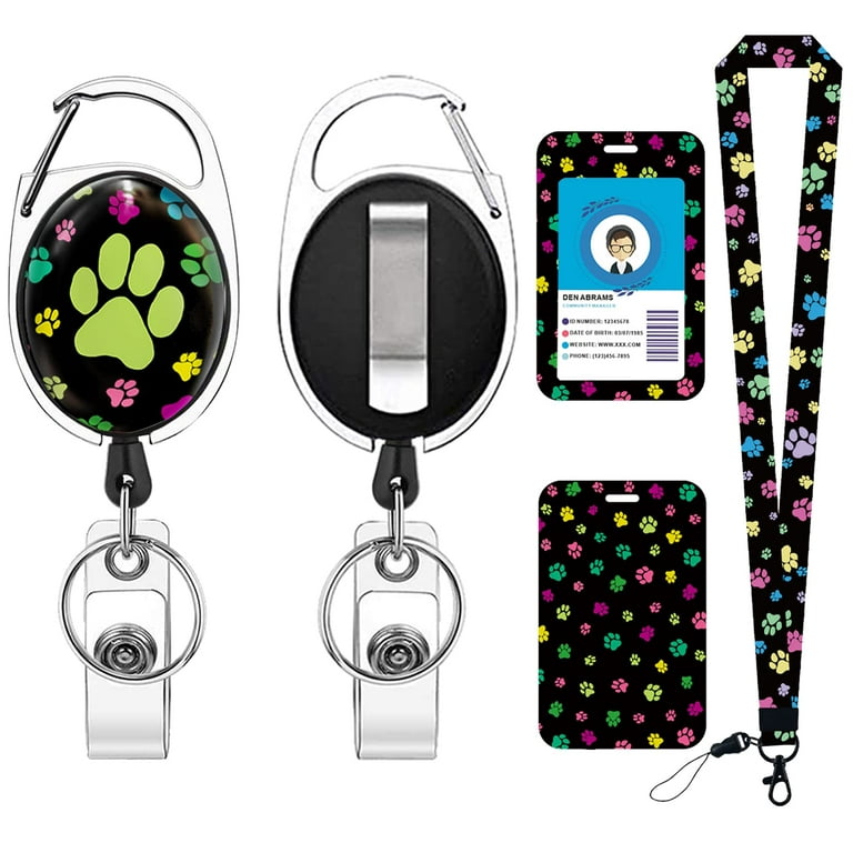 Cute Dog Cat Paw Badge Reels Retractable with Carabiner Reel Clip, ID Badge  Holder Case with Detachable Lanyard Keychain, Nurse Doctor Office School