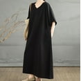 thumbnail image 6 of Cagogo Ladies Plus Size Linen Cotton Short Sleeve Wedding Guest Dresses Under $5 Summer V Neck Tunic Flowy Swing Tshirt Maxi Long Aline Sundress Sexy Black Work Dresses, 6 of 9