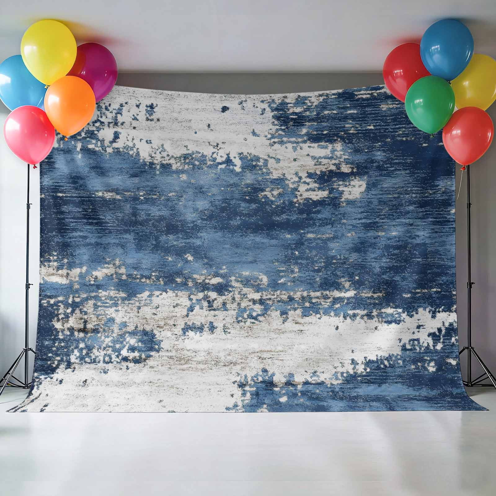 Abstract Mottled Texture Backdrop for Photography, Blue Gary Stitching Photo Backdrop Portrait Background Party Banner Photo Backgrounds for Studio Booth Props, 7x5ft