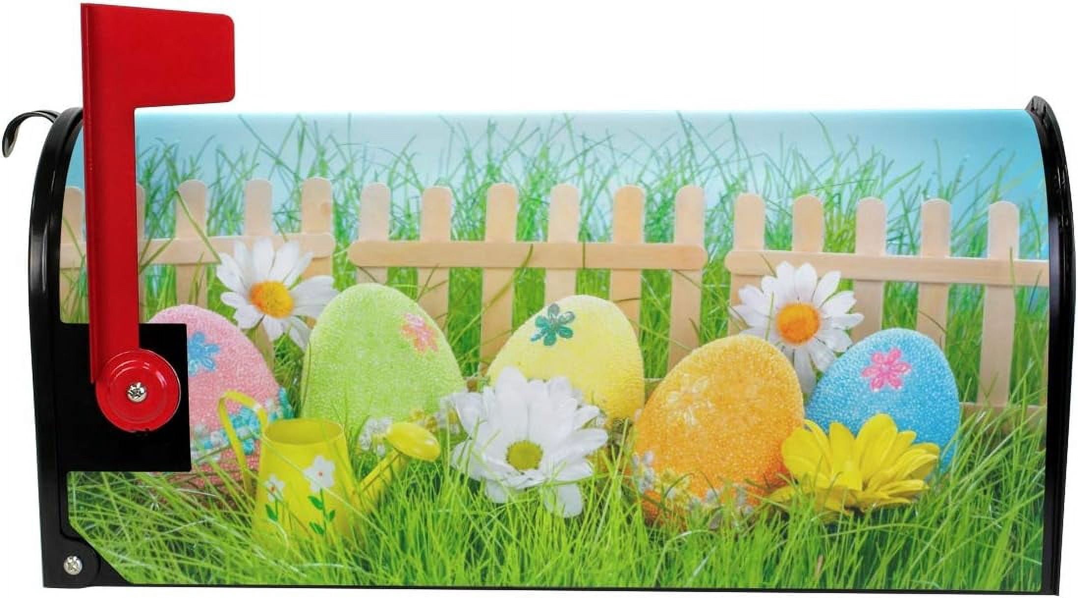 Easter Bunny and Eggs Decorated Magnetic Mailbox Cover MailWraps Garden Yard Home Decor for Outside Standard Size-18"x 20.8"