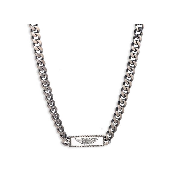 Harley-Davidson Men's 22 in. Wing Logo ID Tag Curb Chain Necklace, Silver, Harley Davidson