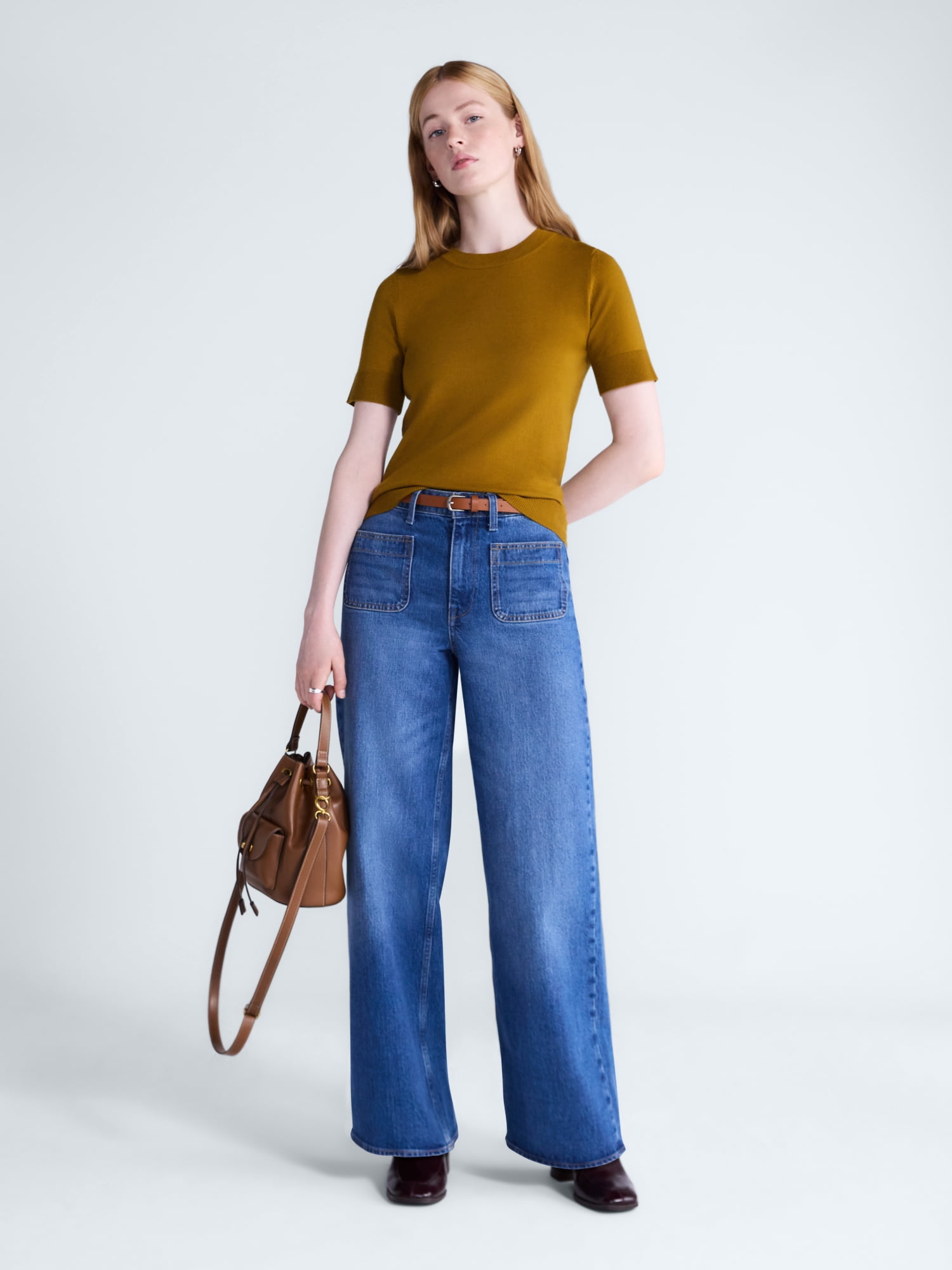 Free Assembly Women's and Women's Plus Cozy Yarn Sweater Tee with Short Sleeves, Sizes XS-4X