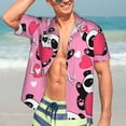 thumbnail image 4 of Uemuo Panda Heart Valentine Pink Printed Regular Fit Short Sleeve Casual Hawaiian Shirt for Men,Aloha shirt,Tropical shirt,Floral print shirt,Vacation Beach shirt-3X-Large, 4 of 9