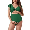 thumbnail image 1 of FOCUSNORM Women Swimsuit Maternity Rompers Swimwear Solid Color Ruffles Fly Sleeve V-Neck Backless Pregnancy Bathing Suit, 1 of 5