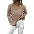 thumbnail image 2 of Hot6sl Pull Uni pour Femmes Col en V Ample Pull à Manches Long Col en V, 2 of 6