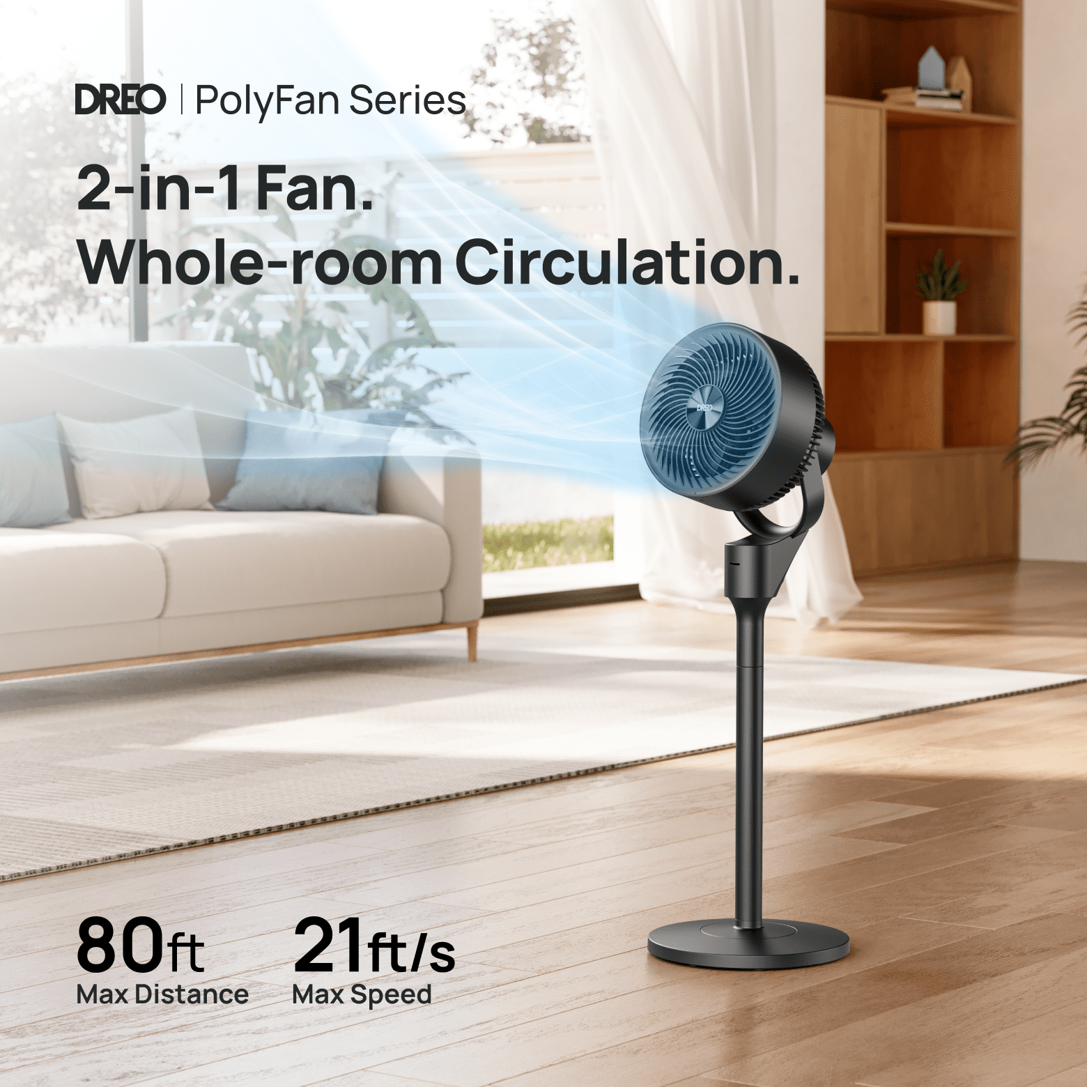 DREO Pedestal Fan for Home, 2-in-1 Oscillating Fans for Table/Floor, 80ft Floor Fan for Room, 3 Speeds, 25dB, AC Motor,80° Horizontal + 90° Manual Vertical Oscillating Standing Fan, Aroma Pad