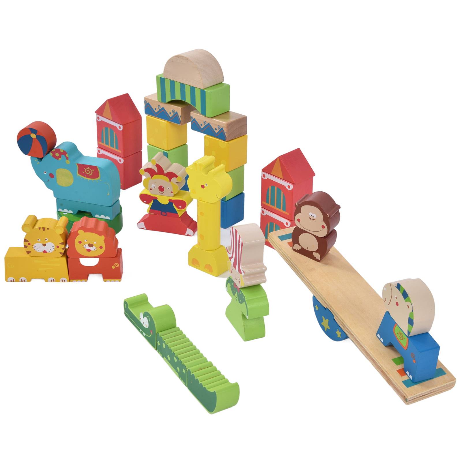 Wooden Construction Building Blocks Stacking Toy for Kids 